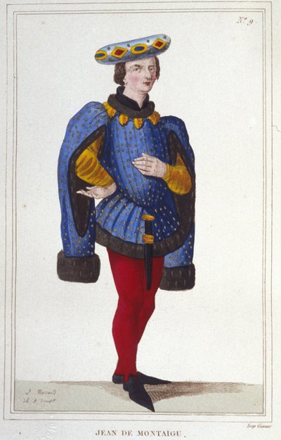 portræt af eller Jean de Montaigu. fransk statsmand (1349 til 1409). Finansforstander i 1388. stik af 1830 af Unknown artist