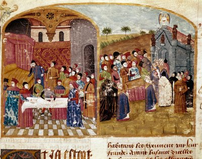 Alexander den Stores begravelse, dissektionen og miniaturebegravelsen taget fra "" Alexander den Stores faktabog"" af Quintus Curtius Rufus (1. århundrede) af Unknown artist
