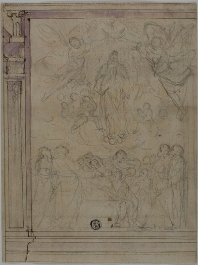 Jomfru Marias Himmelfart (recto); Skitser af arkitektoniske detaljer (verso) af Unknown Florentine