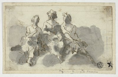 Tre siddende figurer (recto); siddende mand i profil (verso) af Unknown Italian