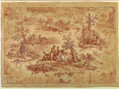 Tegning, Cartoon for Cotton Printed Textile, La Route de Jouy, efter 1815 af Unknown artistUnknown artist