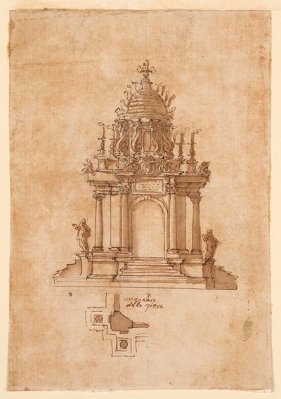 Tegning, katafalk, ca. 1631 af Unknown artistUnknown artist
