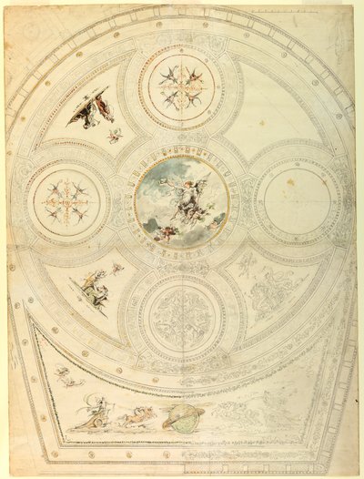 Tegning, loftsdekoration, Teatro Valle, Rom, 1821 af Unknown artistUnknown artist