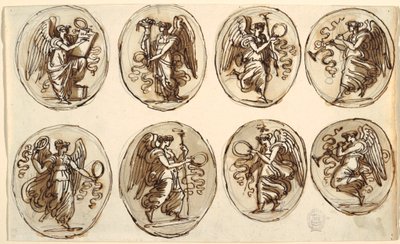 Tegning, loftdesign, historie, overflod i seks ovaler, salen med Herkules og Hebe, Palazzo Gessi, Faenza, 1813 af Unknown artistUnknown artist