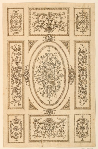 Tegning, loftsdesign, ca. 1750 af Unknown artistUnknown artist