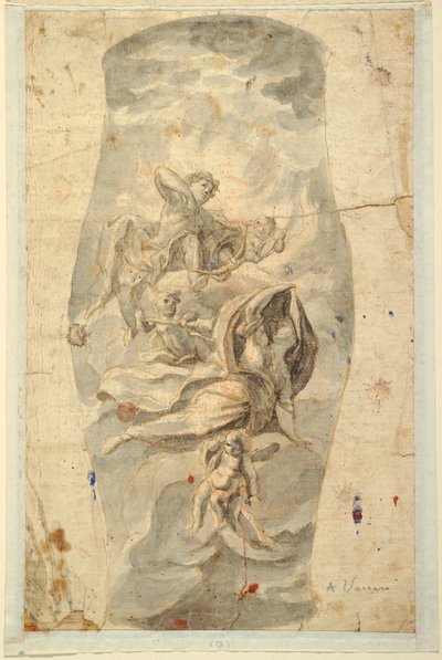 Tegning, loftsdesign med Apollo, ca. 1780 af Unknown artistUnknown artist