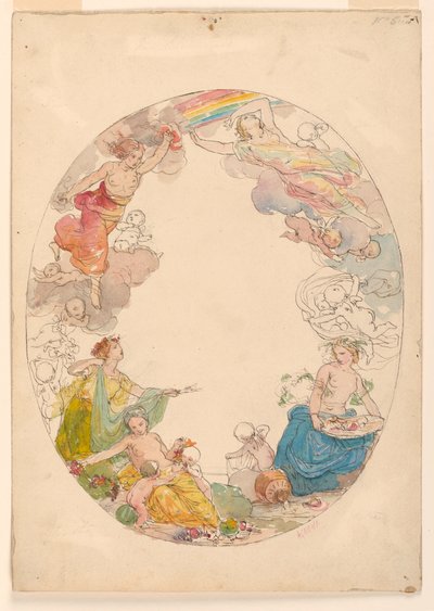 Tegning, loftsmaleri, "Elementerne", ca. 1870 af Unknown artistUnknown artist