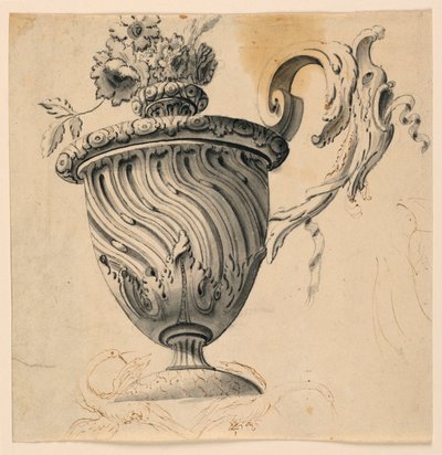 Tegning, loftsmaleri og blomstervase, ca. 1725-50 af Unknown artistUnknown artist