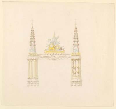 Tegning, skorstensstykke, musikrummets vestvæg, ca. 1820 af Unknown artistUnknown artist