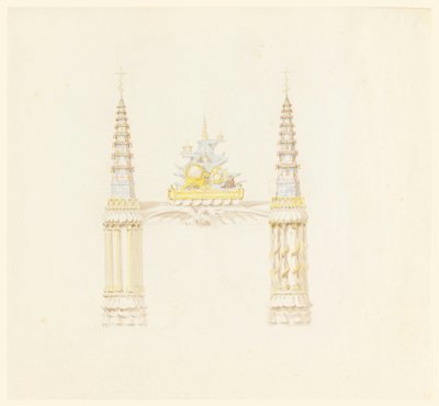 Tegning, skorstensstykke, musikrummets vestvæg, ca. 1820 af Unknown artistUnknown artist
