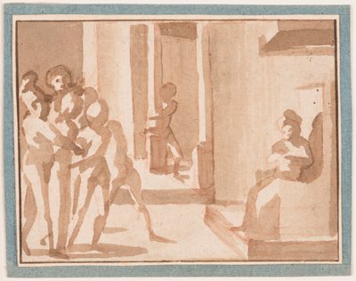 Tegning, Kristus foran Kajfas, 1550-1600 af Unknown artistUnknown artist