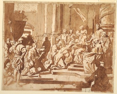 Tegning, Clemens XI gør sin niece til nonne, ca. 1700 af Unknown artistUnknown artist