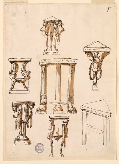 Tegning, Konsolborde, ca. 1800 af Unknown artistUnknown artist
