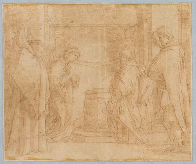 Tegning, kopi efter bebudelsen af englen til Zakarias, 1538-1600 af Unknown artistUnknown artist