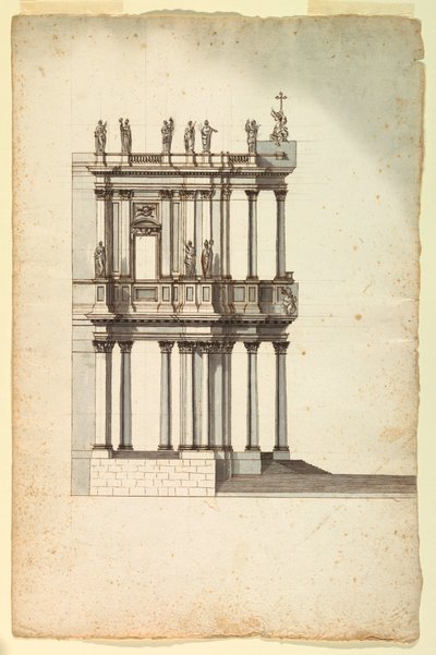 Tegning, kopi af Vanvitellis konkurrenceforslag til facaden på S. Giovanni in Laterano, 1763, efter en tegning fra 1732 af Unknown artistUnknown artist