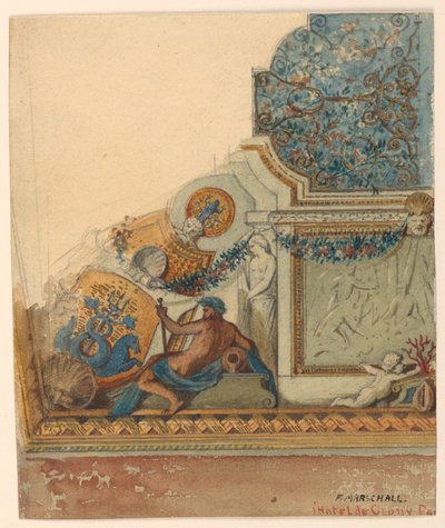 Tegning, hjørnedetalje af loft, Hotel de Cluny, Paris, ca. 1885 af Unknown artistUnknown artist