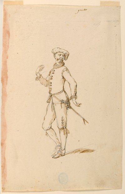 Tegning, kostumedesign: En kaptajn til en ballet, ca. 1720 af Unknown artistUnknown artist