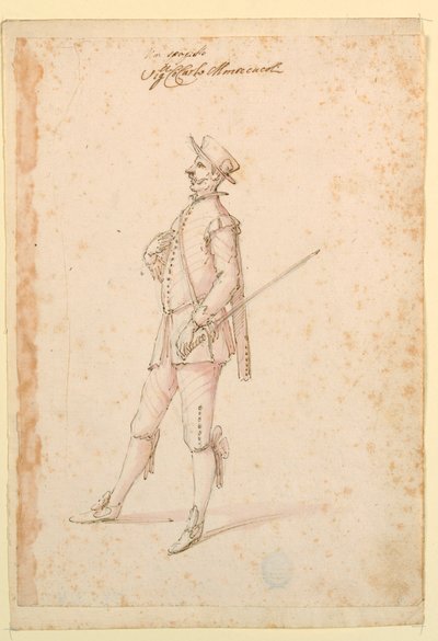 Tegning, kostumedesign: En kaptajn til en ballet, ca. 1720 af Unknown artistUnknown artist