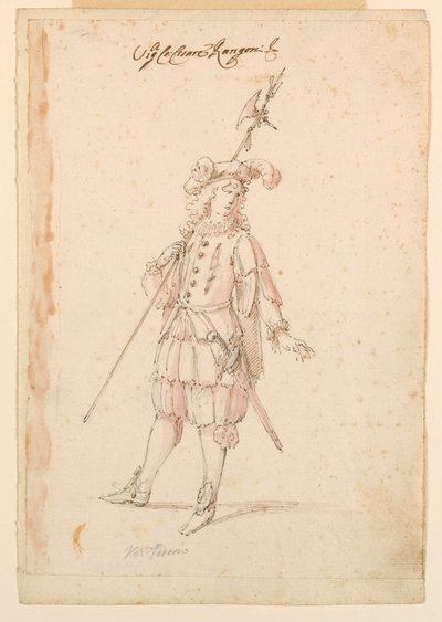 Tegning, kostumedesign: En tysker til en ballet, ca. 1720 af Unknown artistUnknown artist