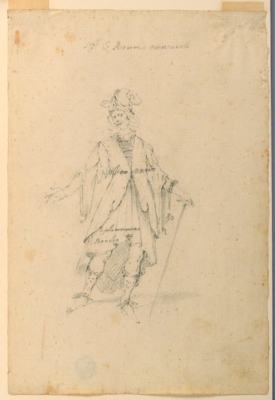 Tegning, kostumedesign: En mand i fantastisk dragt til en ballet, ca. 1720 af Unknown artistUnknown artist