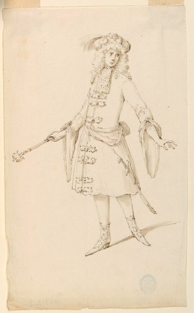 Tegning, kostumedesign: En adelsmand, konge eller prins til en ballet, ca. 1720 af Unknown artistUnknown artist