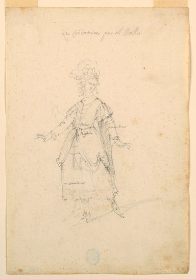 Tegning, kostumedesign: En kvindelig sanger til en ballet, ca. 1720 af Unknown artistUnknown artist