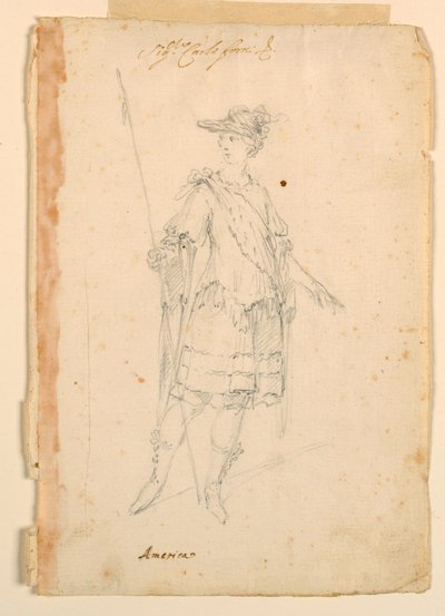 Tegning, kostumedesign: Amerika til en ballet, ca. 1720 af Unknown artistUnknown artist