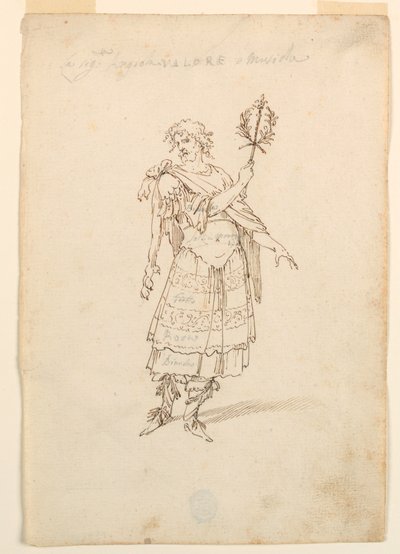 Tegning, kostumedesign: Valor og musik til en ballet, ca. 1720 af Unknown artistUnknown artist