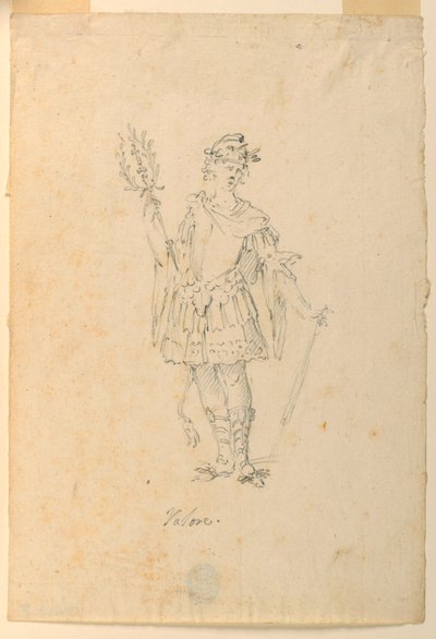 Tegning, kostumedesign: Valor til en ballet, ca. 1720 af Unknown artistUnknown artist