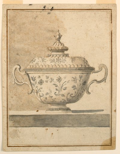 Tegning, overdækket keramikfad, 1750-90 af Unknown artistUnknown artist