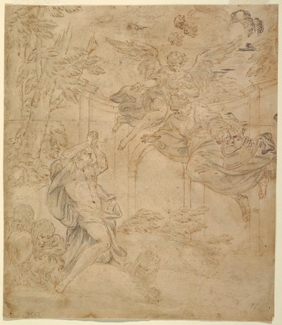 Tegning, Daniel i løvens hule, ca. 1630-40 af Unknown artistUnknown artist