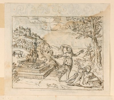 Tegning, Thisbes død, 1600-1625 af Unknown artistUnknown artist