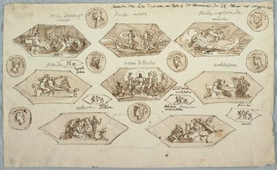 Tegning, udsmykning af loftet i et soveværelse i Villa Aldini, Montmorency, 1813 af Unknown artistUnknown artist