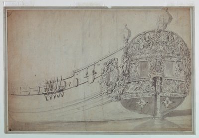 Tegning, Dekorativt design til agterenden af et skib, ca. 1705 af Unknown artistUnknown artist