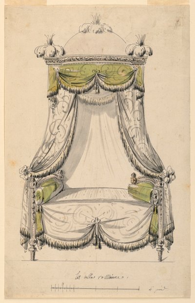 Tegning, Design til en seng i romersk stil, 1780 af Unknown artistUnknown artist