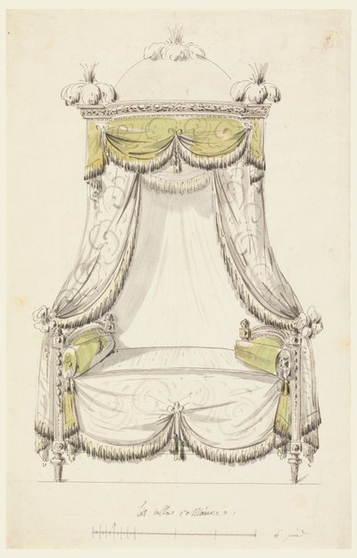 Tegning, Design til en seng i romersk stil, 1780 af Unknown artistUnknown artist