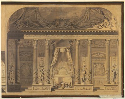 Tegning, design til et soveværelse, Hotel de Mailly-Nesle, Paris, 1770-80 af Unknown artistUnknown artist