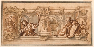 Tegning, Design til en loftsfrise, ca. 1680 af Unknown artistUnknown artist