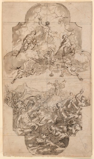 Tegning, Design til et loft i en kirke, 1700-1750 af Unknown artistUnknown artist