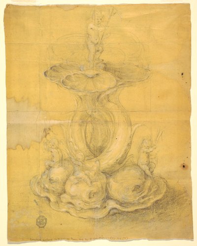 Tegning, design til et midterstykke, 1630-60 af Unknown artistUnknown artist