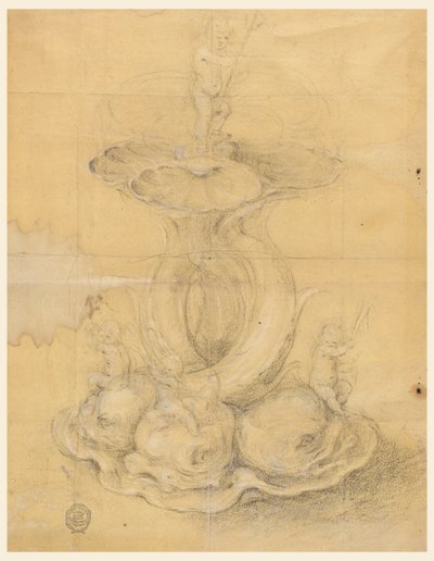 Tegning, design til et midterstykke, 1630-60 af Unknown artistUnknown artist