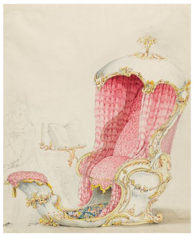 Tegning, Design til en chaiselong, ca. 1810 af Unknown artistUnknown artist