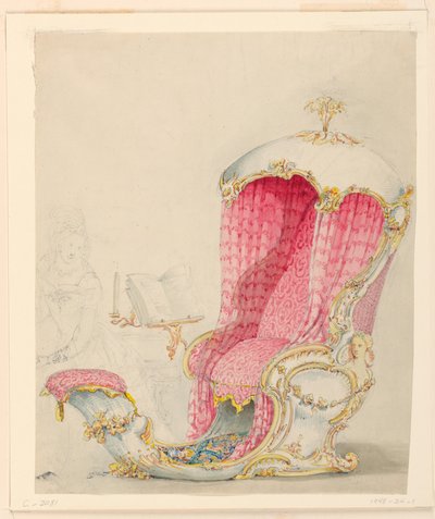 Tegning, Design til en chaiselong, ca. 1810 af Unknown artistUnknown artist