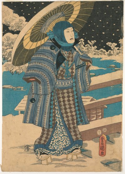 Tryk, del af et triptykon: mand med parasol, 1854 af Unknown artistUnknown artist