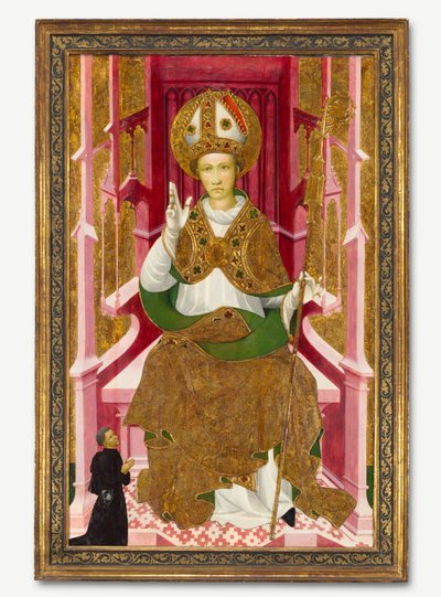 En biskopshelgen med en donor (Saint Louis af Toulouse?) af Unknown artist