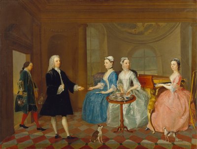 En familie, der serveres med te, muligvis Carter-familien af Unknown artist
