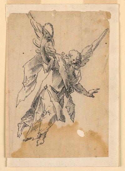 En flyvende engel, der bærer en krans af Unknown artist