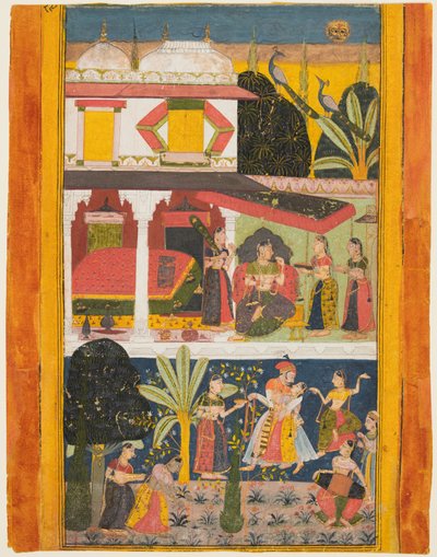 A Heroine and Her Paramour: Malavi Ragini, fra en Ragamala af Unknown artist