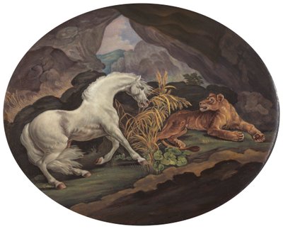 En hest skræmt af en løvinde af Unknown artist