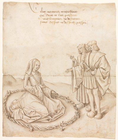 En dame med tre bejlere af Unknown artist